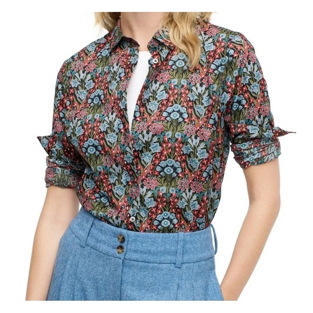 JCrew Perfect Shirt in Liberty of London in Primrose Floral Black Multi (105)